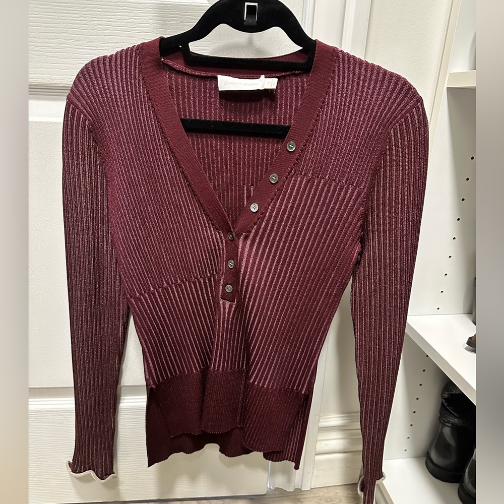 Jonathan Simkhai burgundy oxblood long sleeve shirt, never worn, size medium
